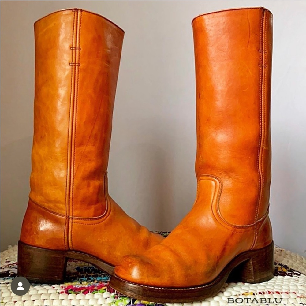 SOLD FRYE Campus Boots True Vintage Black Label Sunrise Cognac Tall Western 7 - Picture 7 of 8